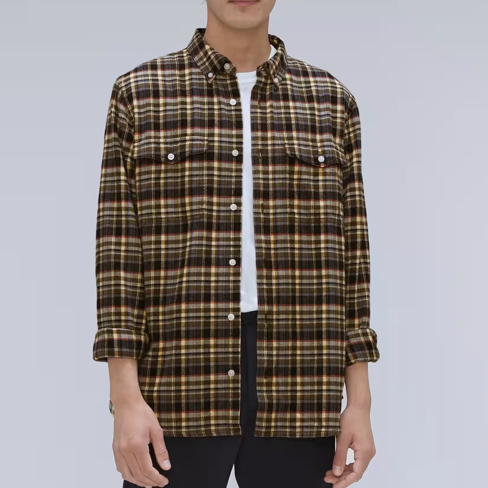 Everlane Men’s The Brushed Flannel shirt in black/beech sz medium NWT